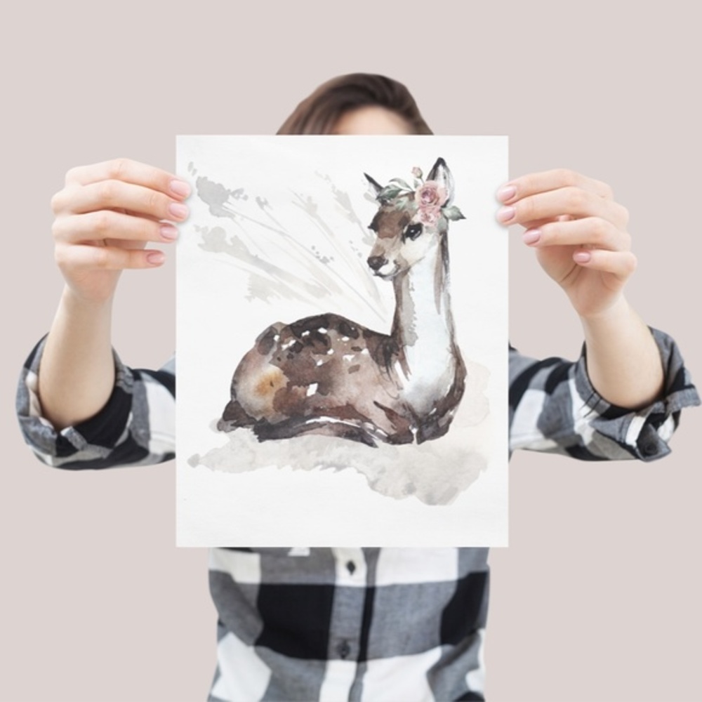 Watercolor Deer Portrait Wall Art Illustration Print Poster Unframed - Picture 11 of 11